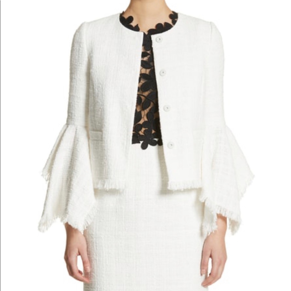 Oscar de la Renta white ivory tweed jacket coat 4 - Picture 1 of 6
